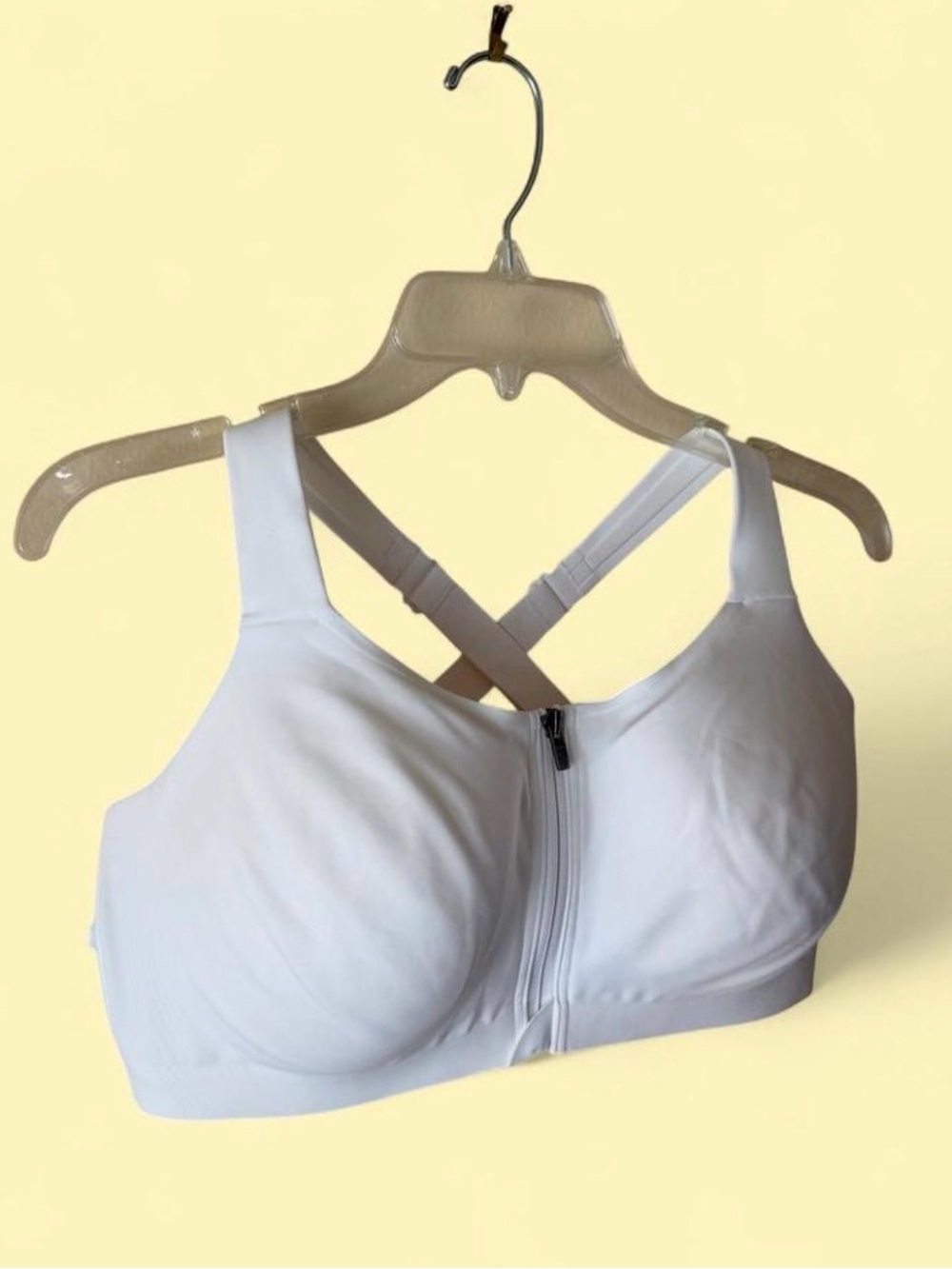 VSX White/Pink zip front sports bra Size 36DDD #activewear #fitness.